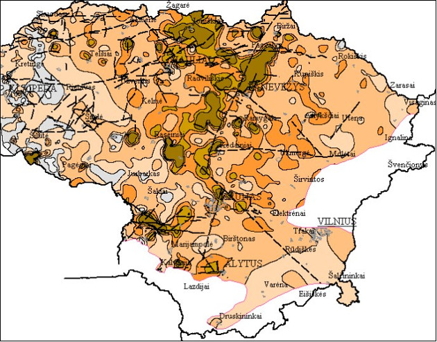 Naudojamo buityje požeminio vandens kietumas Lietuvoje