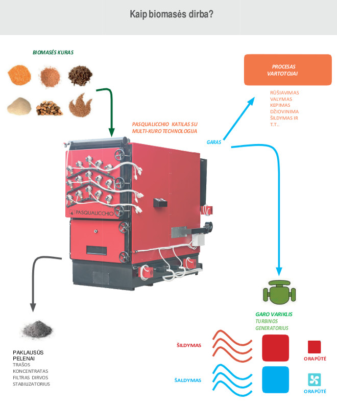 Biomasės katilai, malkiniai bei granuliniai katilai Pasqualicchio 