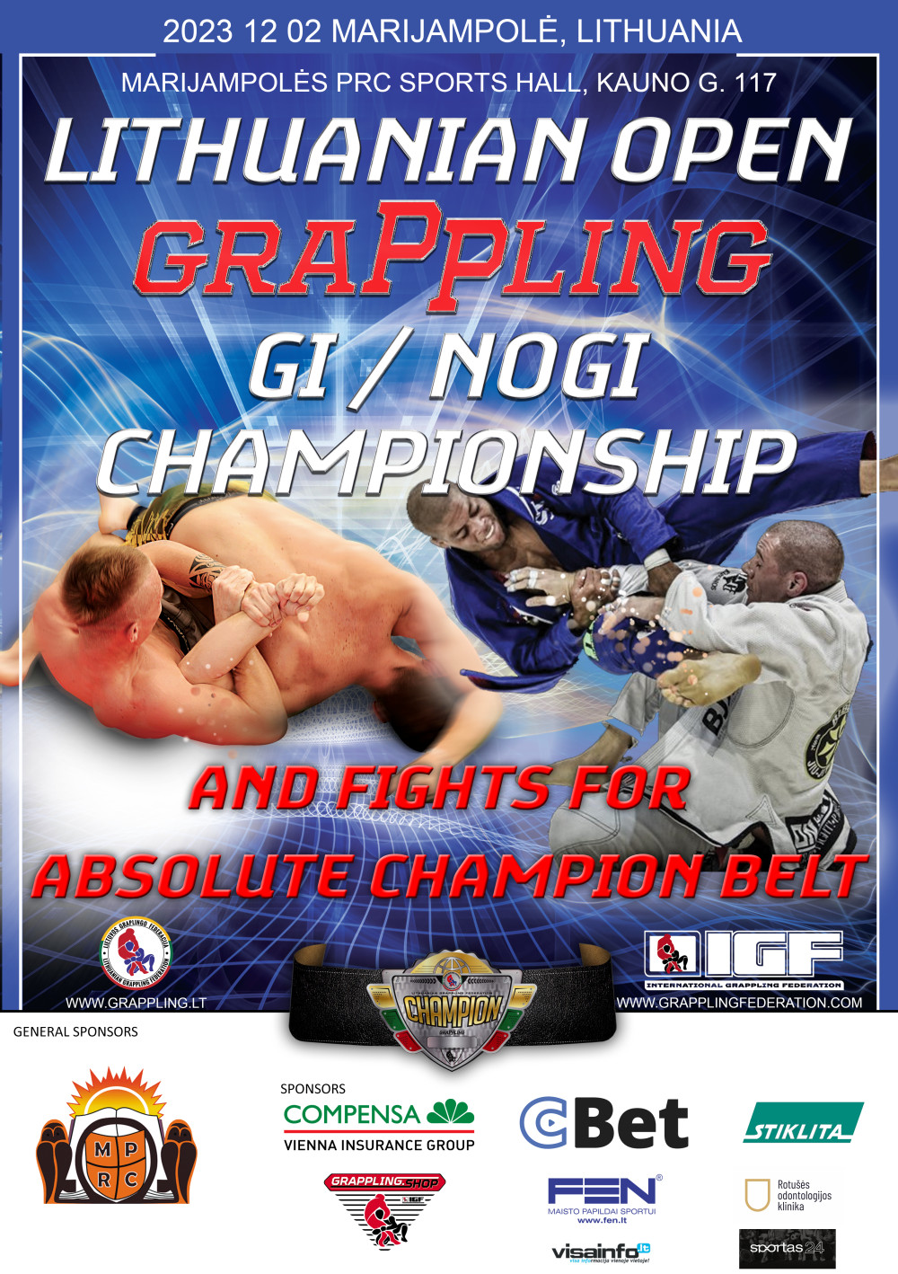 Lietuvos atviras Grappling GI ir NOGI čempionatas ir kovos dėl  NOGI absoliutaus čempiono diržo 2023