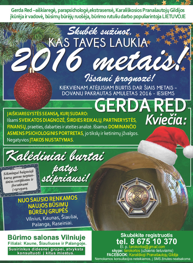 Išsami prognozė kas tavęs laukia 2016 metais: Gerdos Red aiškiaregystės seansas