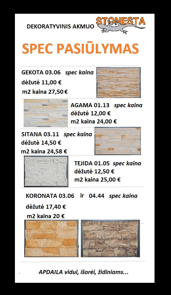 Spec. pasiūlymas dekoratyviniam akmeniui