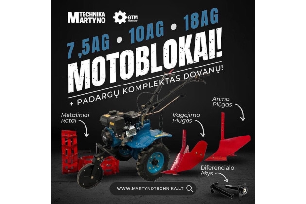 Motoblokai – Kultivatoriai + padargų komplektas dovanų!