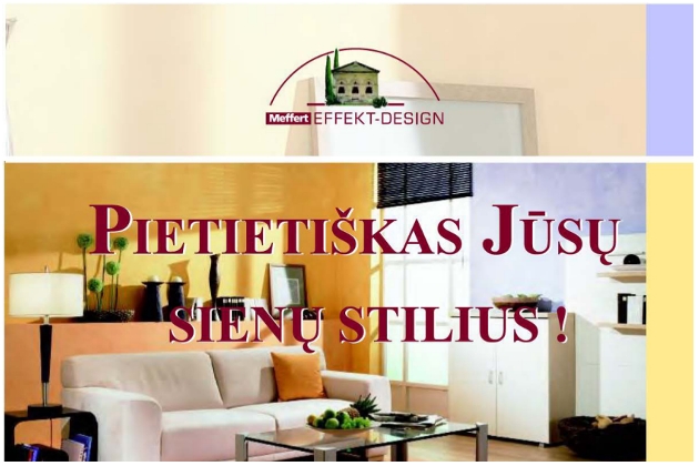 Struktūrinis tinkas, padengtas klasikiniais lazūriniais dažais MEFFERT EFFEKT-DESIGN - Pietietiškam Jūsų sienų stiliui sukurti