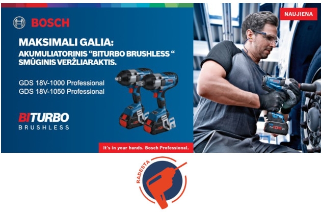 Akumuliatorinis smūginis veržliaraktis BITURBO Brushless – BOSCH maksimali galia