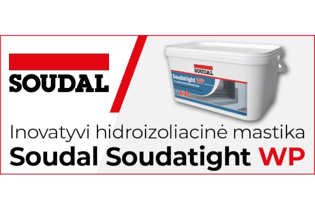 Inovatyvi hidroizoliacinė mastika Soudal Soudatight WP – langų, grindų, terasų, balkonų, stogų, fasadų konstrukcijų sujungimams izoliuoti
