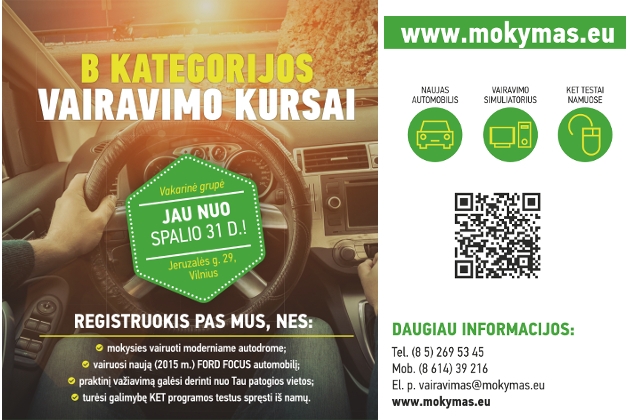 B kategorijos vairavimo kursai Vilniuje