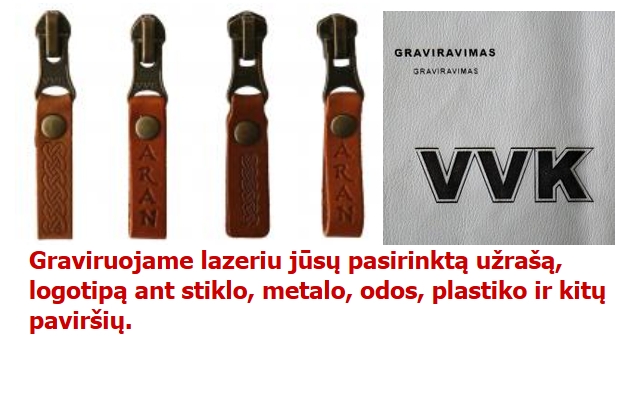 Logotipų ir užrašų graviravimas lazeriu ant stiklo, metalo, odos, plastiko ir kitų paviršių